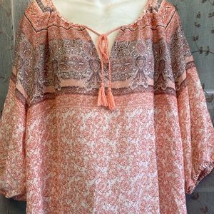 New Como Blu Front Tie Peasant Shirt Top Blouse 2X 20/22